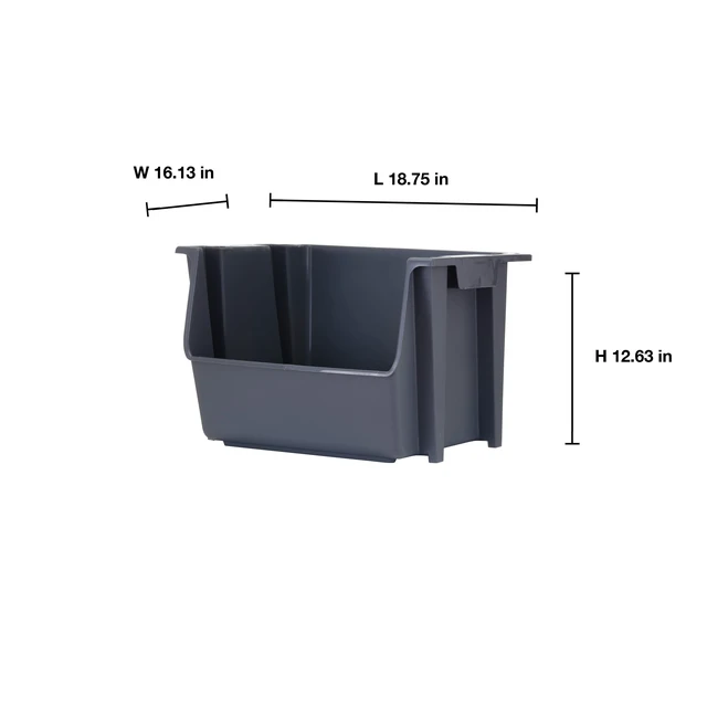 Alt view image 4 of 6 - Mighty Tuff Garage Stacking Storage Bin, Plastic, Gray