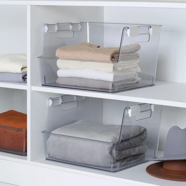 Alt view image 3 of 4 - Mainstays Large Clear Plastic Stackable Closet Bin with White Latches
