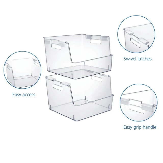 Alt view image 4 of 4 - Mainstays Large Clear Plastic Stackable Closet Bin with White Latches