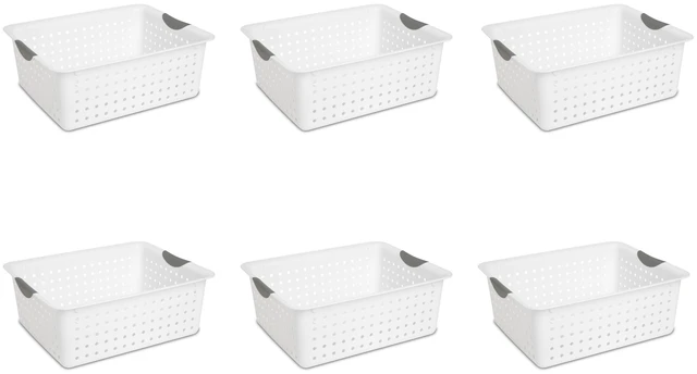 Main image of Sterilite Large Ultra Basket, Open Plastic Storage Bin, White, 6 Count