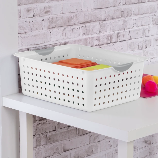 Alt view image 5 of 6 - Sterilite Large Ultra Basket, Open Plastic Storage Bin, White, 6 Count