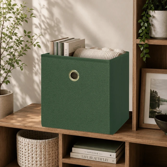 Alt view image 6 of 7 - Mainstays Collapsible Fabric Cube Storage Bins, Green Boucle, 4 Pack, 10.5in x 10.5in x 10.75in