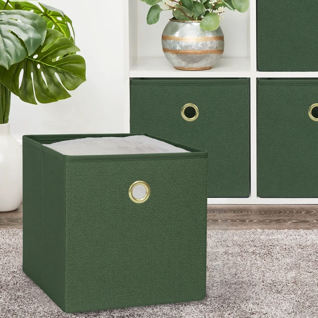 Alt view image 5 of 7 - Mainstays Collapsible Fabric Cube Storage Bins, Green Boucle, 4 Pack, 10.5in x 10.5in x 10.75in
