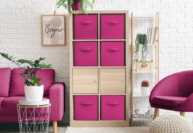 Alt view image 4 of 4 - Sorbus 11" Foldable Fabric Storage Cube Bin, Pink, 2-Pack