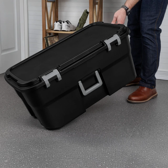 Alt view image 6 of 6 - Sterilite 22 Gallon Wheeled Footlocker, Heavy Duty Plastic Storage Trunk, Lockable with Wheels and Handle, Black