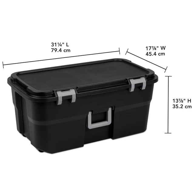 Alt view image 2 of 6 - Sterilite 22 Gallon Wheeled Footlocker, Heavy Duty Plastic Storage Trunk, Lockable with Wheels and Handle, Black