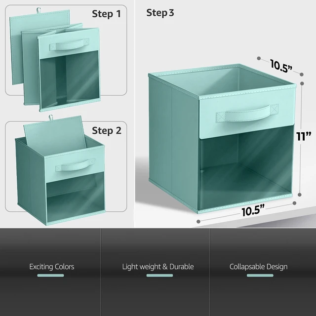 Alt view image 5 of 6 - Sorbus 11-Inch Collapsible Fabric Storage Bin with Clear Window, Pastel Teal
