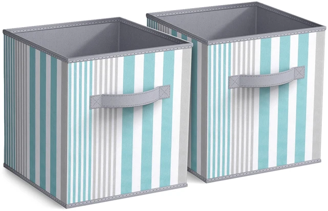 Main image of Sorbus 11" Foldable Fabric Storage Cube Bin, Aqua Stripe (2-Pack)