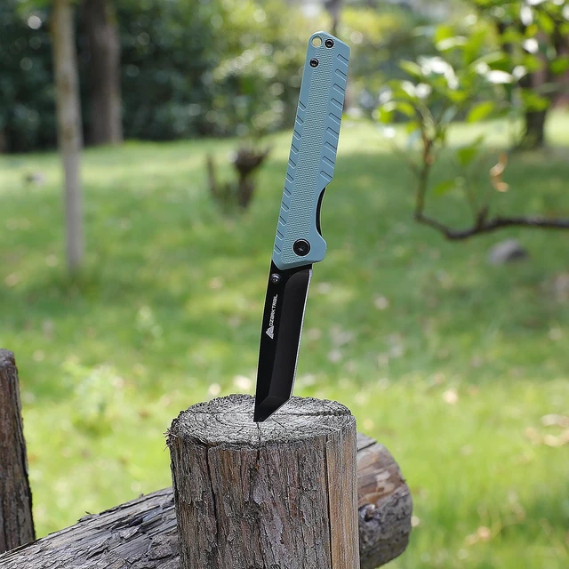 Alt view image 5 of 6 - Ozark Trail Shadow 7.5in Tanto Folding Knife, 3.25in Stainless Steel Blade with Titanium Coating, Green