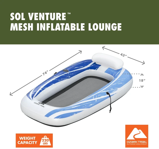 Alt view image 5 of 5 - Ozark Trail Sol Venture 74 in Blue Mesh Single Lounge Float