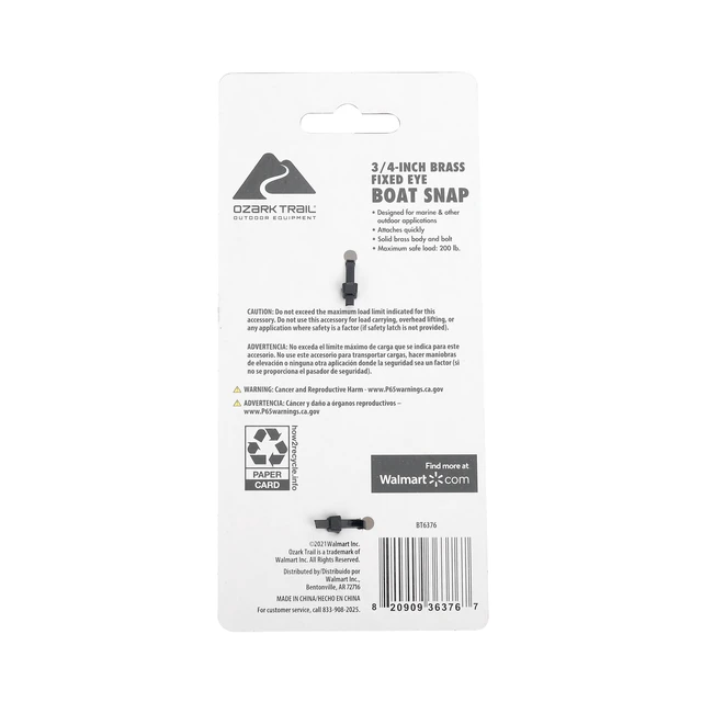 Alt view image 5 of 6 - Ozark Trail Brass Fixed Eye Boat Spring Snap Hook, 0.75in