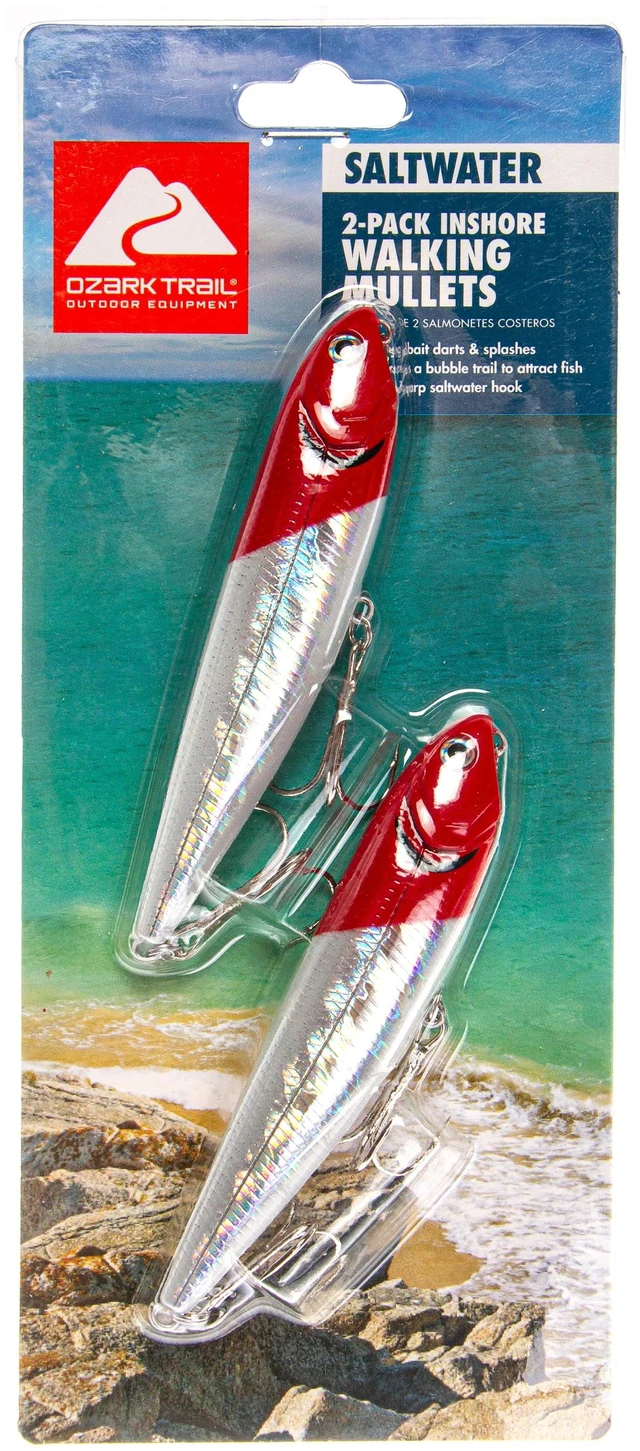 Main image of Ozark Trail Walking Mullet Saltwater Inshore Fishing Lures Red Head 2-Pack