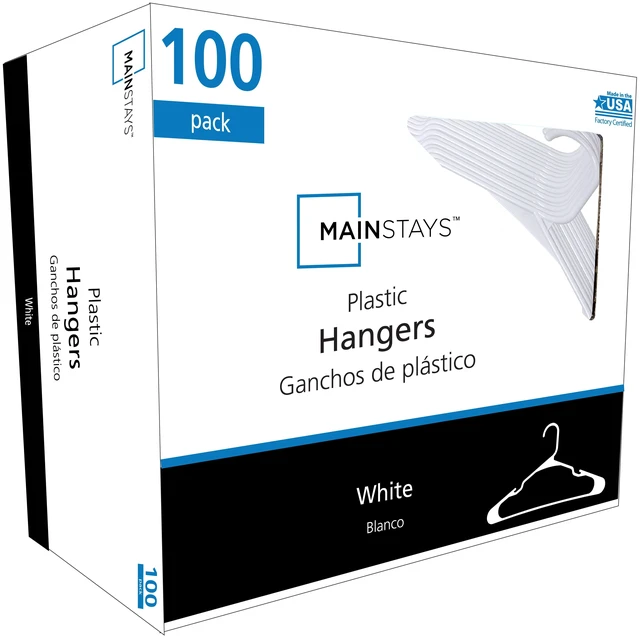 Main image of Mainstays Plastic Notched Adult Clothes Hangers, Arctic White, 100Count