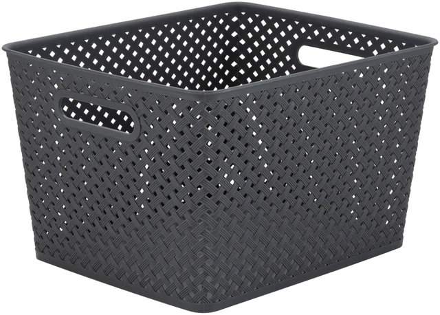 Main image of Simplify Large Resin Wicker Storage Bin, Gray