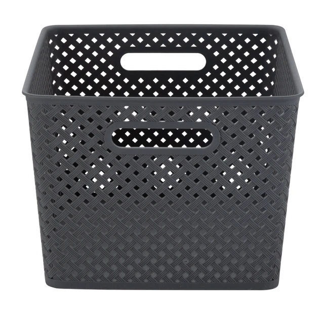 Alt view image 4 of 6 - Simplify Large Resin Wicker Storage Bin, Gray