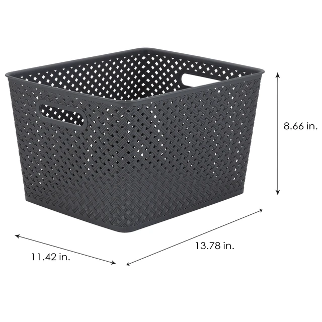 Alt view image 2 of 6 - Simplify Large Resin Wicker Storage Bin, Gray
