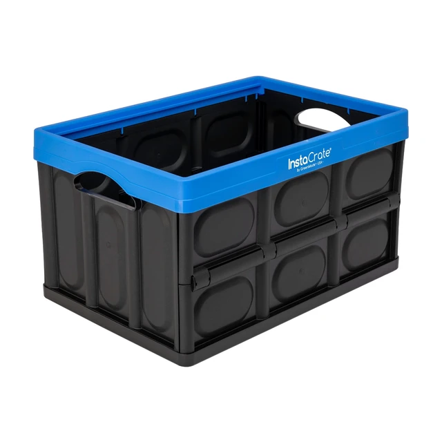 Alt view image 3 of 6 - Greenmade Instacrate 12-Gallon Collapsible Plastic Storage Bin with Handles, Black and Blue