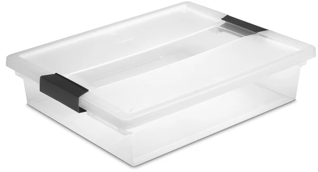Main image of Sterilite Large Clip Box Clear Plastic Storage Bin with Latching Lid Fits Letter-Size Paper Black Latches