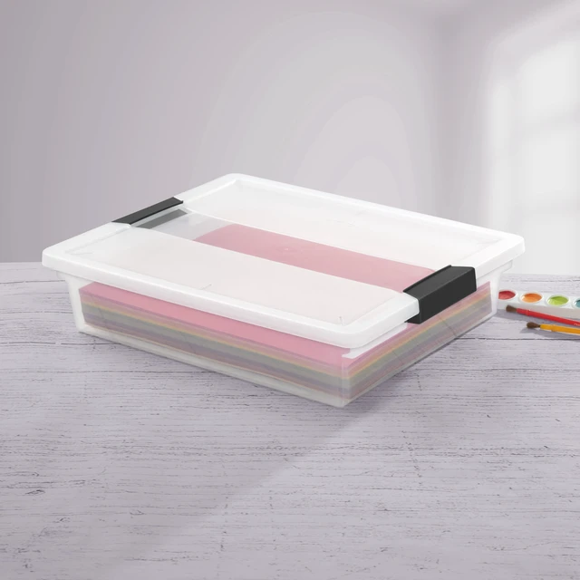 Alt view image 5 of 5 - Sterilite Large Clip Box Clear Plastic Storage Bin with Latching Lid Fits Letter-Size Paper Black Latches