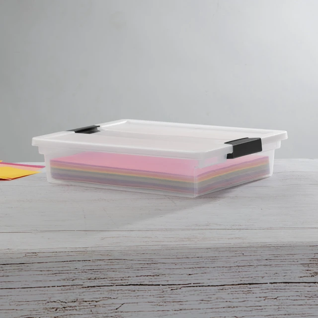 Alt view image 3 of 5 - Sterilite Large Clip Box Clear Plastic Storage Bin with Latching Lid Fits Letter-Size Paper Black Latches