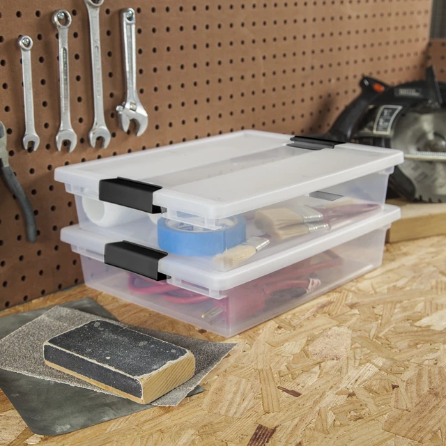 Alt view image 2 of 5 - Sterilite Large Clip Box Clear Plastic Storage Bin with Latching Lid Fits Letter-Size Paper Black Latches