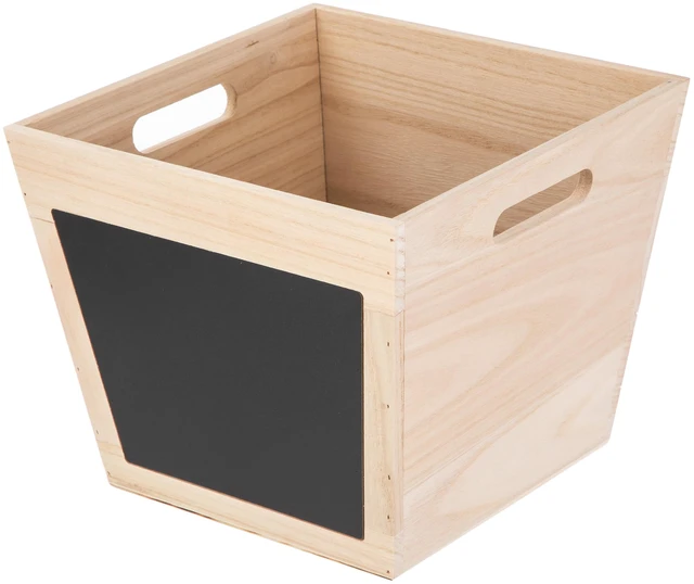 Main image of Your Zone Kids Natural Wood Storage Bin with Chalkboard Label and Cutout Handles, 11in x 11in x 9in