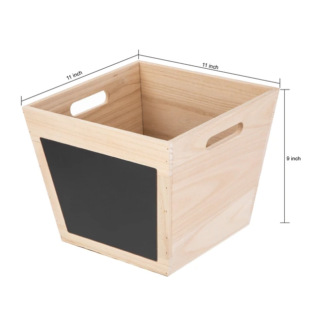 Alt view image 6 of 6 - Your Zone Kids Natural Wood Storage Bin with Chalkboard Label and Cutout Handles, 11in x 11in x 9in