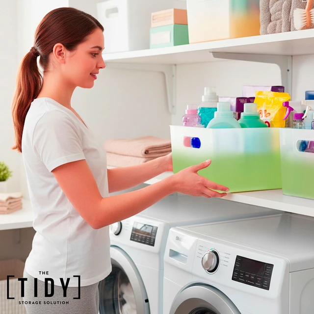 Alt view image 2 of 7 - Tidy Matte Closet Stackable Storage Bins with Handles, 2-Pack, Sage