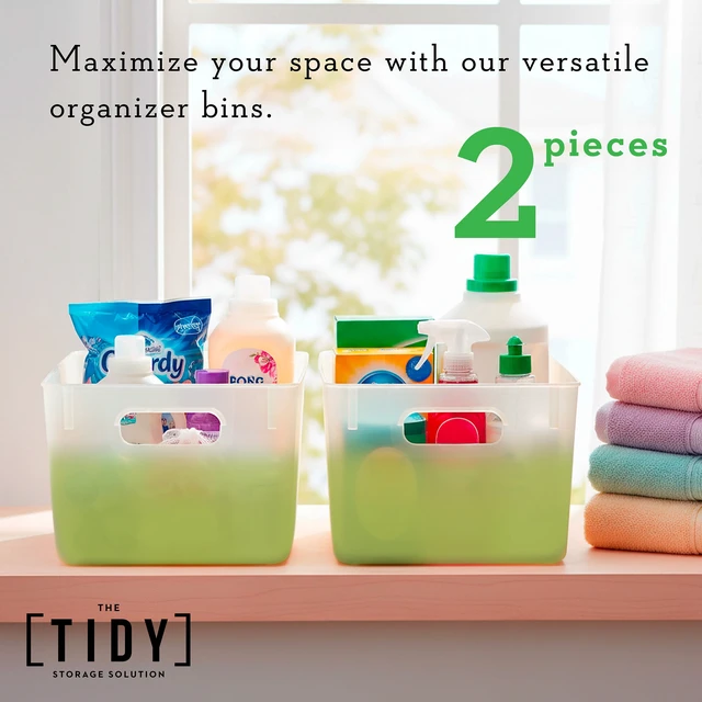 Alt view image 7 of 7 - Tidy Matte Closet Stackable Storage Bins with Handles, 2-Pack, Sage