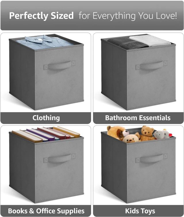 Alt view image 5 of 6 - Sorbus Collapsible Cube Fabric Storage Bins, 4 Pack, 10.5"x10.5", Modern Gray