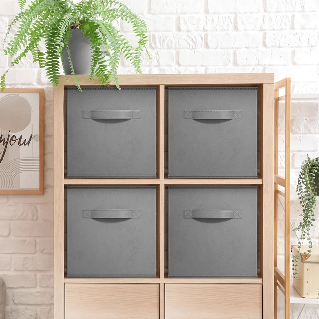 Alt view image 4 of 6 - Sorbus Collapsible Cube Fabric Storage Bins, 4 Pack, 10.5"x10.5", Modern Gray