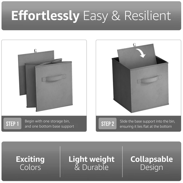 Alt view image 2 of 6 - Sorbus Collapsible Cube Fabric Storage Bins, 4 Pack, 10.5"x10.5", Modern Gray