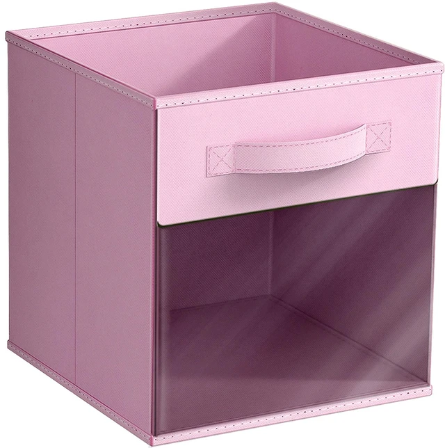Main image of Sorbus 11Inch Collapsible Fabric Storage Bin with Clear Window, Pastel Pink