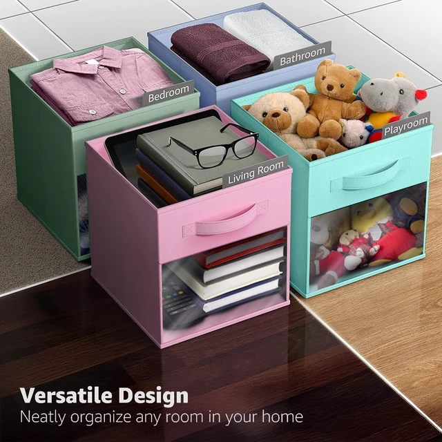 Alt view image 3 of 6 - Sorbus 11Inch Collapsible Fabric Storage Bin with Clear Window, Pastel Pink
