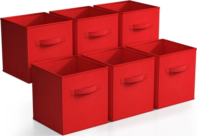 Main image of Sorbus Fabric Storage Bins 11" Foldable Cubes with Handles for Pantry, Cubbies, Toy and Closet Shelving Organization - 6-Pack (Red)
