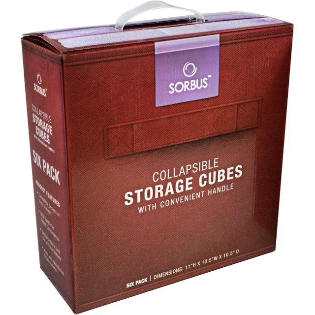 Alt view image 3 of 6 - Sorbus Fabric Storage Bins 11" Foldable Cubes with Handles for Pantry, Cubbies, Toy and Closet Shelving Organization - 6-Pack (Red)