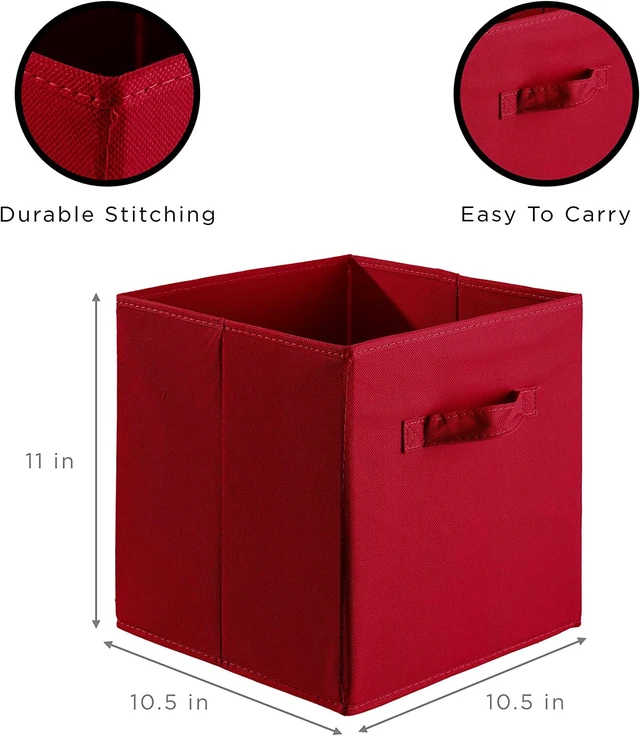 Alt view image 4 of 6 - Sorbus Fabric Storage Bins 11" Foldable Cubes with Handles for Pantry, Cubbies, Toy and Closet Shelving Organization - 6-Pack (Red)