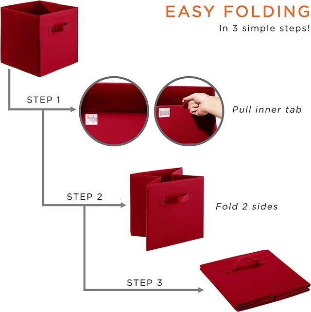 Alt view image 6 of 6 - Sorbus Fabric Storage Bins 11" Foldable Cubes with Handles for Pantry, Cubbies, Toy and Closet Shelving Organization - 6-Pack (Red)