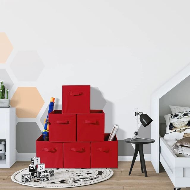 Alt view image 2 of 6 - Sorbus Fabric Storage Bins 11" Foldable Cubes with Handles for Pantry, Cubbies, Toy and Closet Shelving Organization - 6-Pack (Red)