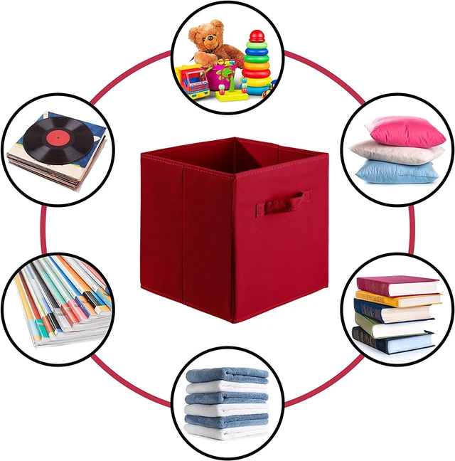 Alt view image 5 of 6 - Sorbus Fabric Storage Bins 11" Foldable Cubes with Handles for Pantry, Cubbies, Toy and Closet Shelving Organization - 6-Pack (Red)