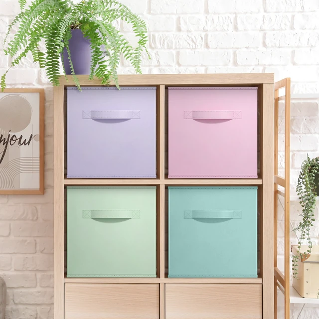 Alt view image 5 of 6 - Sorbus Collapsible Cube Fabric Storage Bins 10" x 10", 4 Pack, in Child & Nursery Pastel Colors