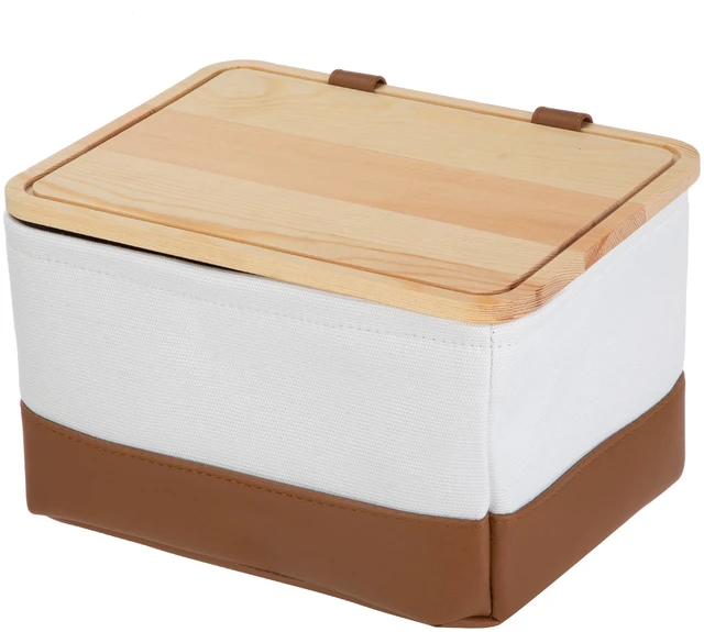 Main image of HomeZone Canvas Baskets with Pine Lid for Bathroom and Closet Storage, Set of 2