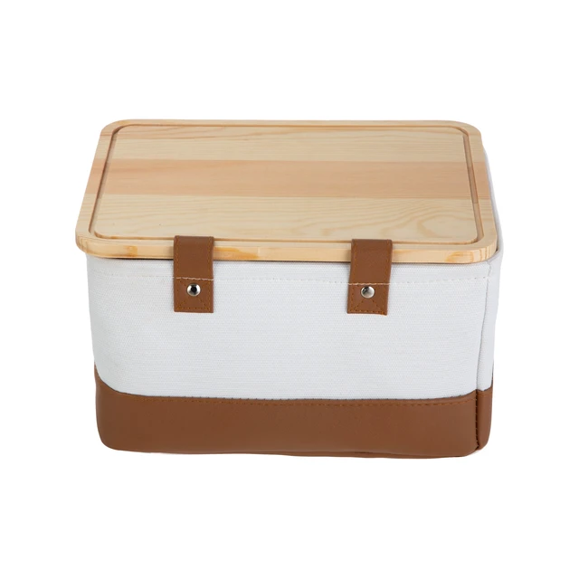 Alt view image 5 of 6 - HomeZone Canvas Baskets with Pine Lid for Bathroom and Closet Storage, Set of 2
