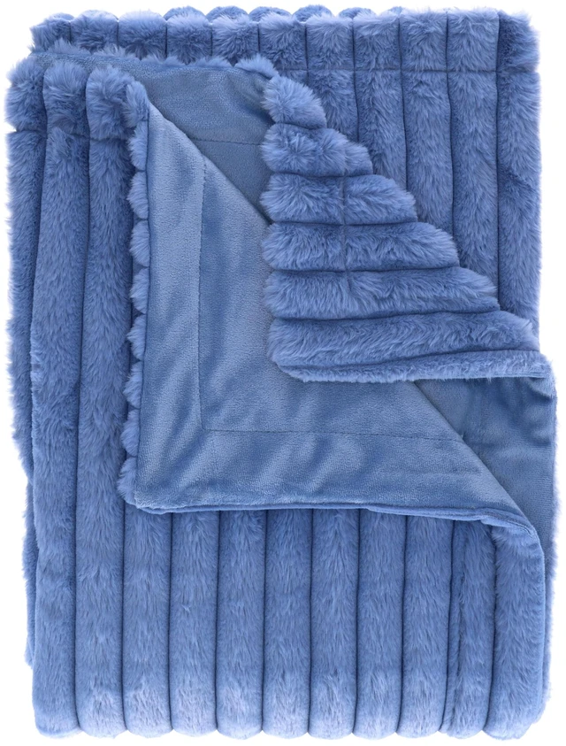 Main image of Mainstays Channel Faux Fur Blanket, Blue Jewel, Full/Queen, 86 x 90 Inches