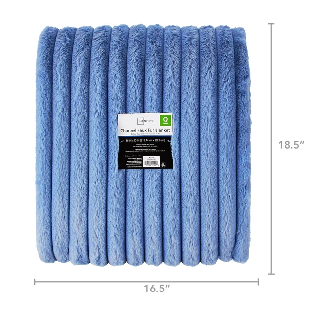 Alt view image 6 of 6 - Mainstays Channel Faux Fur Blanket, Blue Jewel, Full/Queen, 86 x 90 Inches
