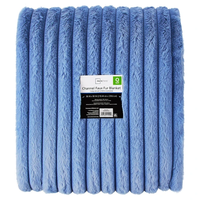 Alt view image 5 of 6 - Mainstays Channel Faux Fur Blanket, Blue Jewel, Full/Queen, 86 x 90 Inches