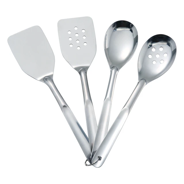 Alt view image 5 of 6 - Mainstays Stainless Steel 4-Piece Utensil Set with Slotted Turner, Solid Turner, Spoon, and Slotted Spoon