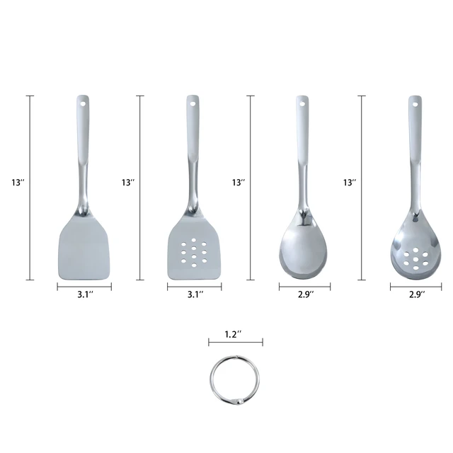 Alt view image 6 of 6 - Mainstays Stainless Steel 4-Piece Utensil Set with Slotted Turner, Solid Turner, Spoon, and Slotted Spoon