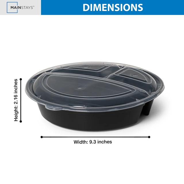 Alt view image 6 of 6 - Mainstays 10-Piece Round Meal Prep Containers with Lids, 1L, 3-Compartments, BPA-Free, Microwave and Dishwasher Safe