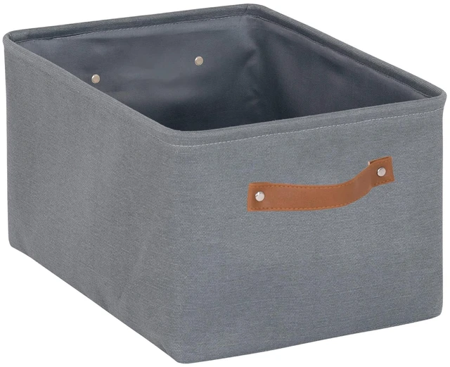Main image of Mainstays Decorative Gray Canvas Storage Basket with Polyurethane Handles